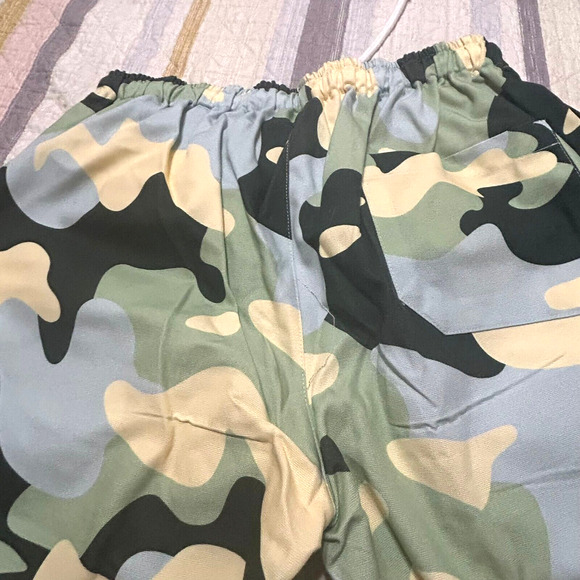 Flan Labs Roquefort Wide Leg Pants Mens XS-S Green Camo Canvas Drawstring - Picture 7 of 10